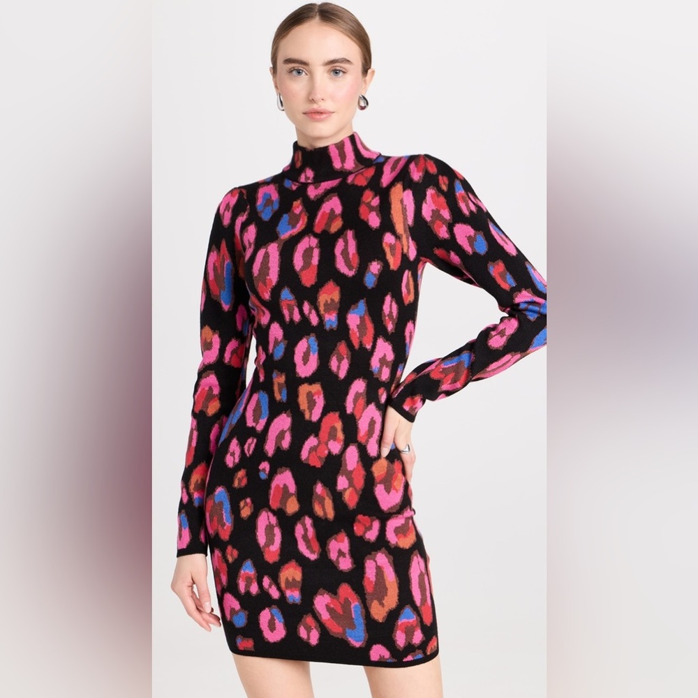 Farm Rio Iridescent Leopards Fitted Sweater Dress in Black Sz. XS Sz. X-Small - Picture 7 of 16